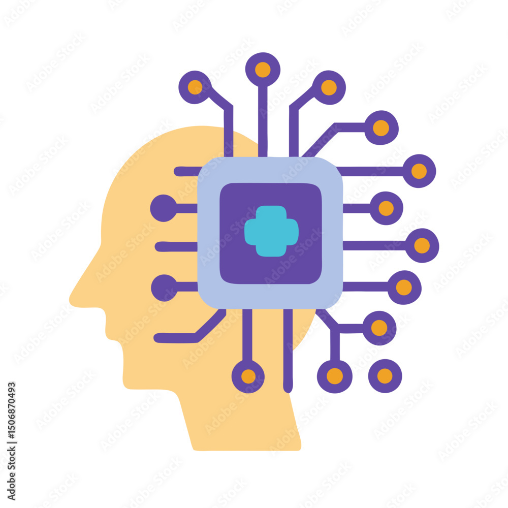 Poster artificial intelligence concept with human brain and chip connection