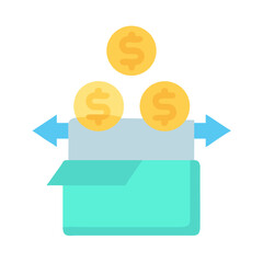 Money flowing from box with arrows on White Background