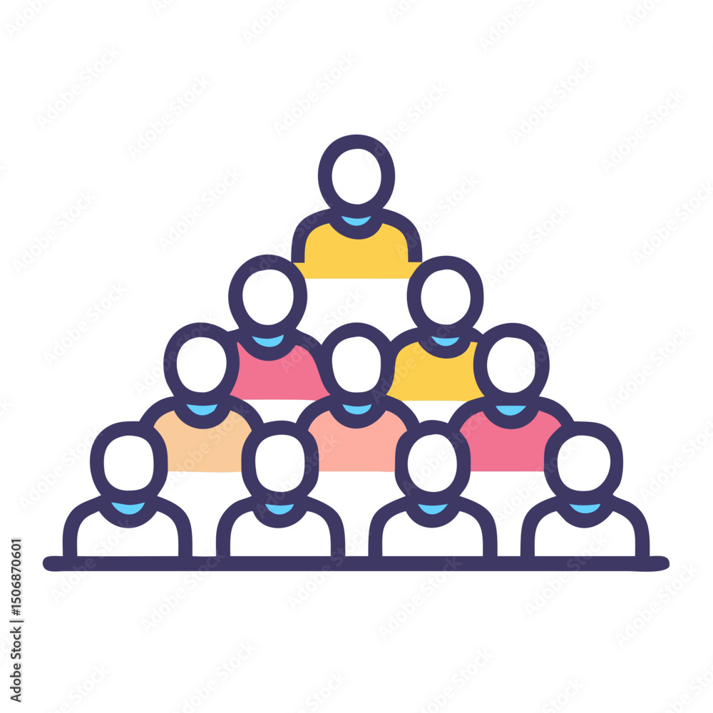 Poster organization chart showing hierarchy with flat design vector illustration