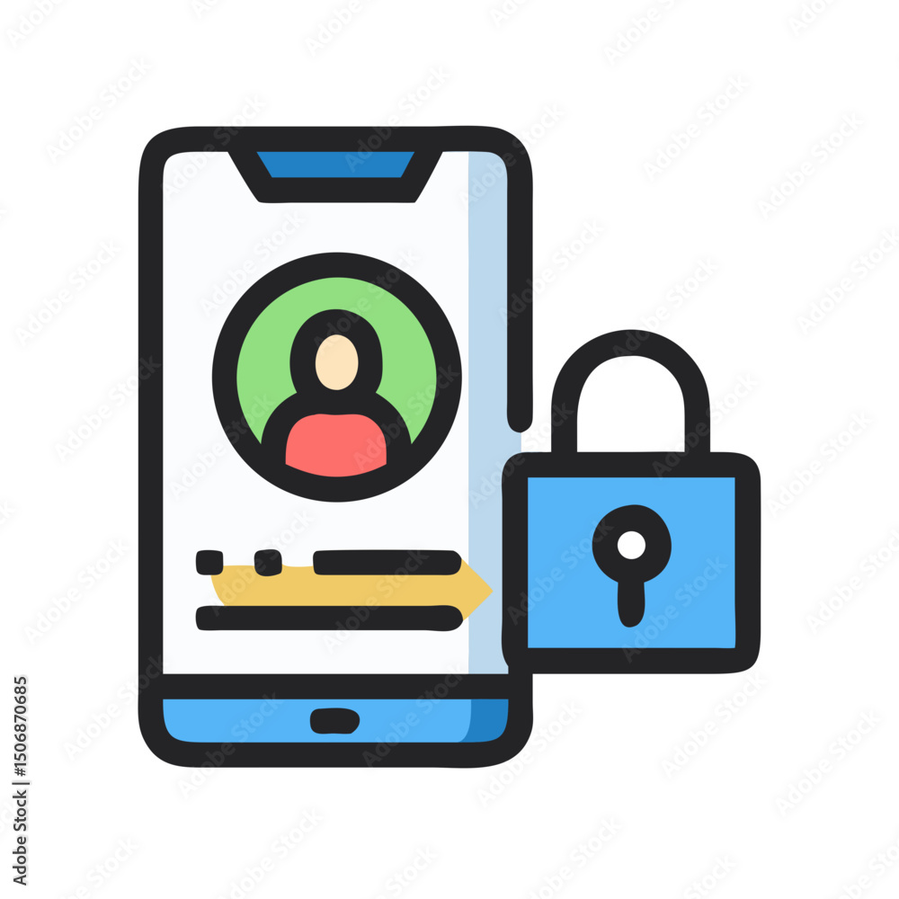 Poster mobile security icon with user profile and padlock symbol