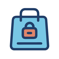 Secured shopping bag vector icon for retail security
