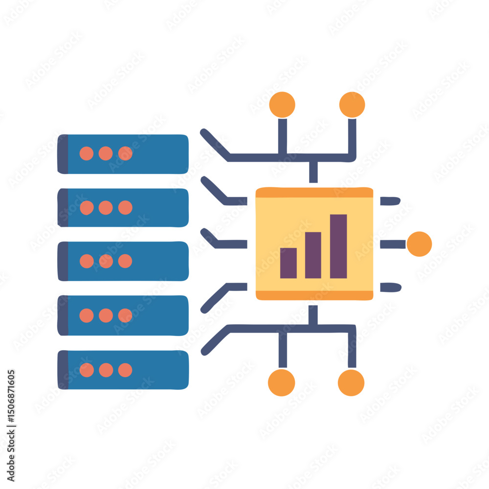 Poster data servers with central processor and data growth visualization