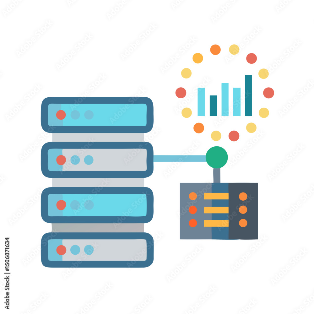 Poster data server connected to analysis hub on white background