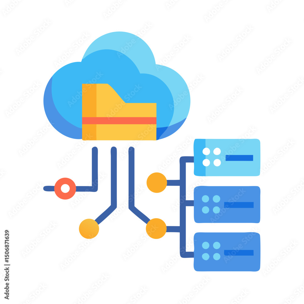 Poster cloud computing network data storage and processing center icon