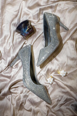 Artistic Long Exposure Wedding Accoutrements – Luxury Perfume, Zirconia Heels & Pearl Earrings © Katarzyna Ledwoń