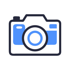 Blue and Dark Gray Camera Icon on White Background