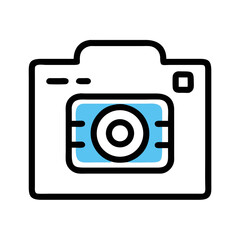 Stylized black camera icon with light blue lens detail