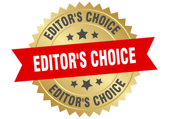 editor's choice. editor's choice round red and gold label isolated on transparent background