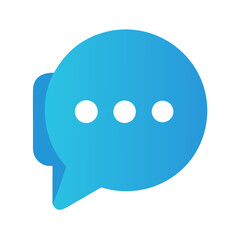 Gradient blue speech bubble with three white dots graphic