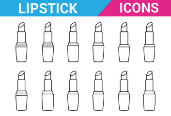 Various lipstick tubes depicted in simple line art style for beauty content.