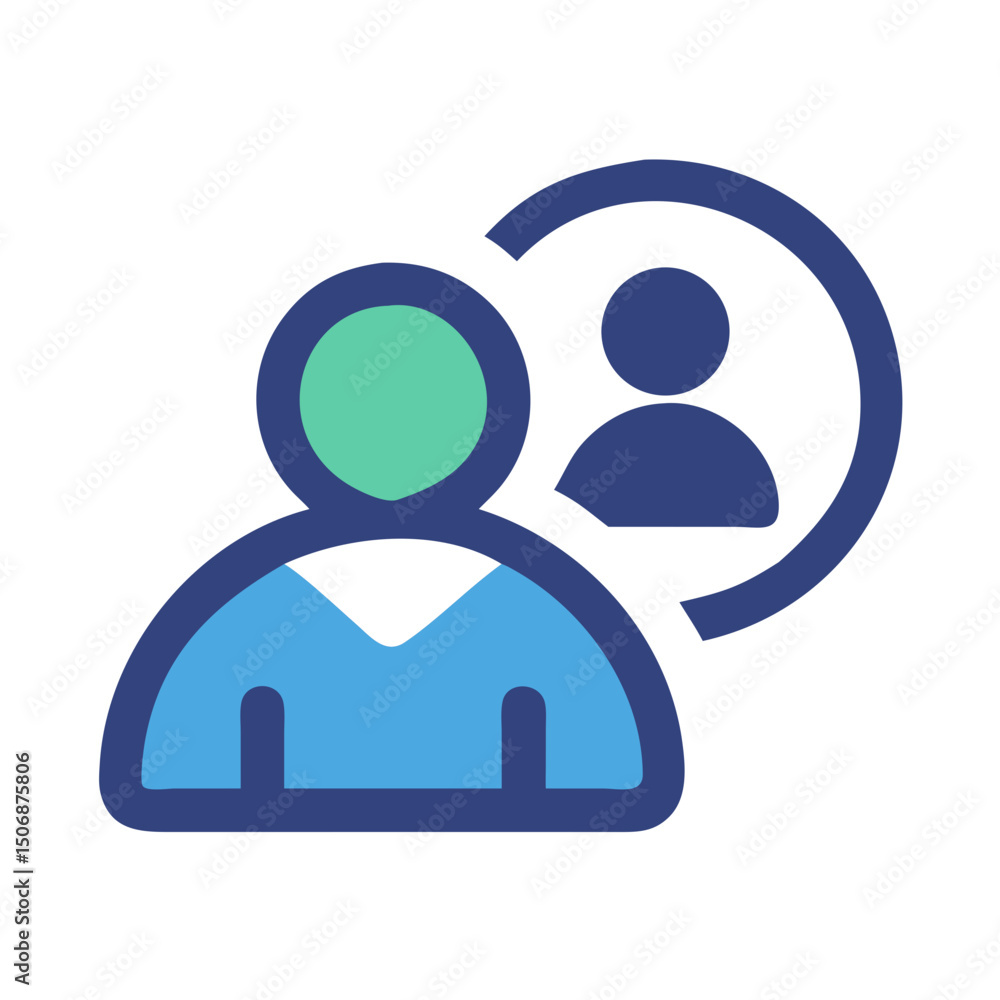 Poster two person icons demonstrating a connection in a system