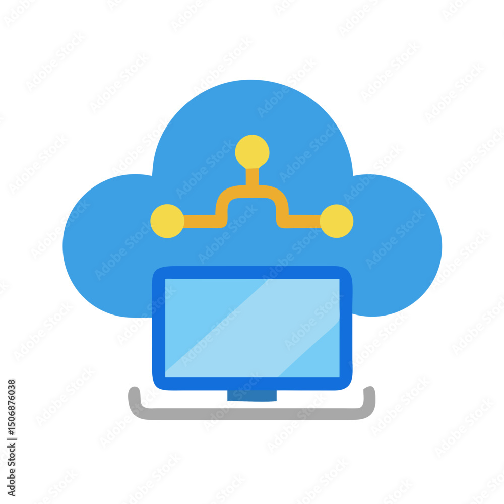 Poster cloud computing network connectivity with desktop workstation illustration