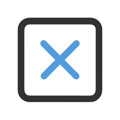 Obraz premium Blue cross mark within dark gray outlined square icon