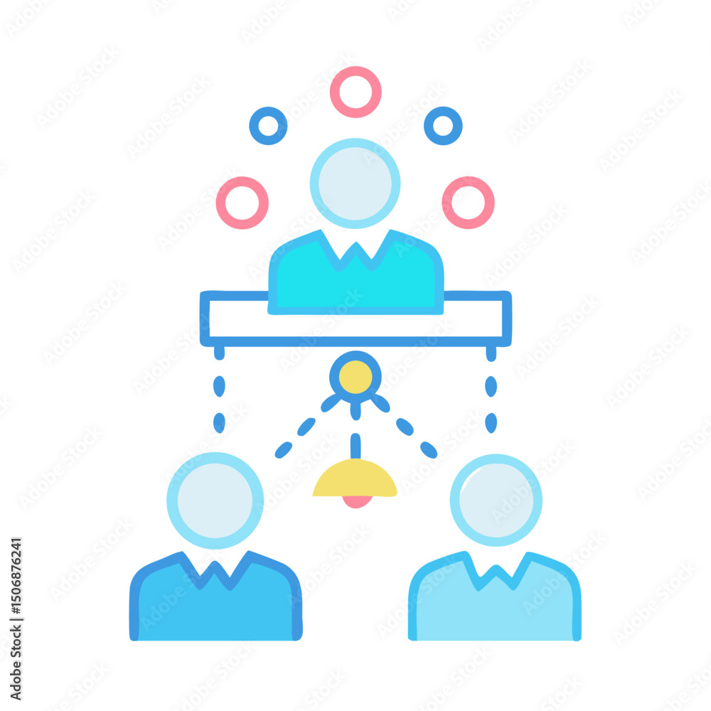 Poster hierarchical structure with supervision illustrating teamwork and management
