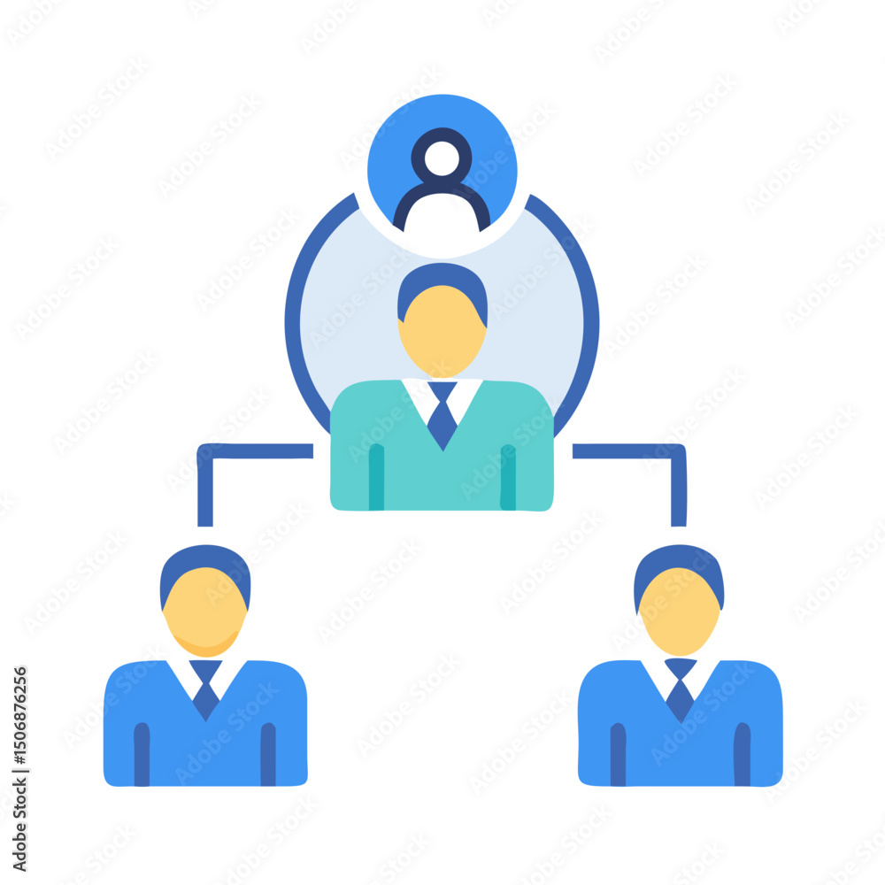 Poster organizational chart illustration featuring hierarchy and team structure