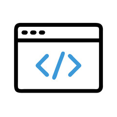 Code symbol illustration in blue against a White Background