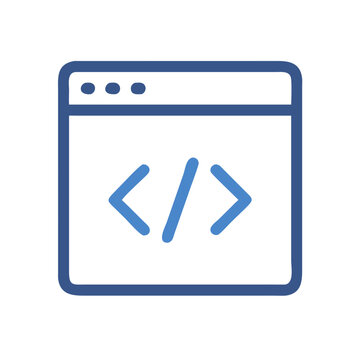 Blue code browser window icon on White Background