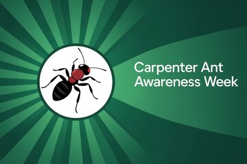 Obraz premium Illustration for carpenter ant awareness week with ant in white circle on green background