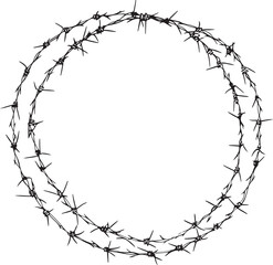 Circle Barbed Wire Silhouette Vector Illustration on Transparent Background