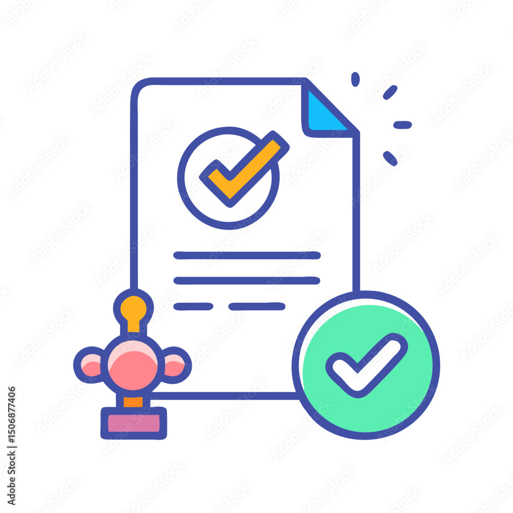 Poster approved document icon showing validated agreement and completion process