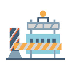 Construction Barrier with Hazard Stripes Isolated on White Background