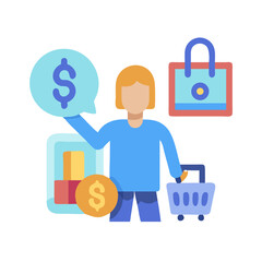 Vector Illustration of Customer Doing Online Shopping with Cart