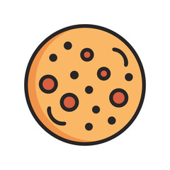 Cartoon pepperoni pizza icon against a solid White Background