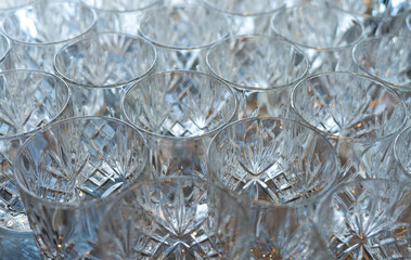 Many empty glasses on restaurant table