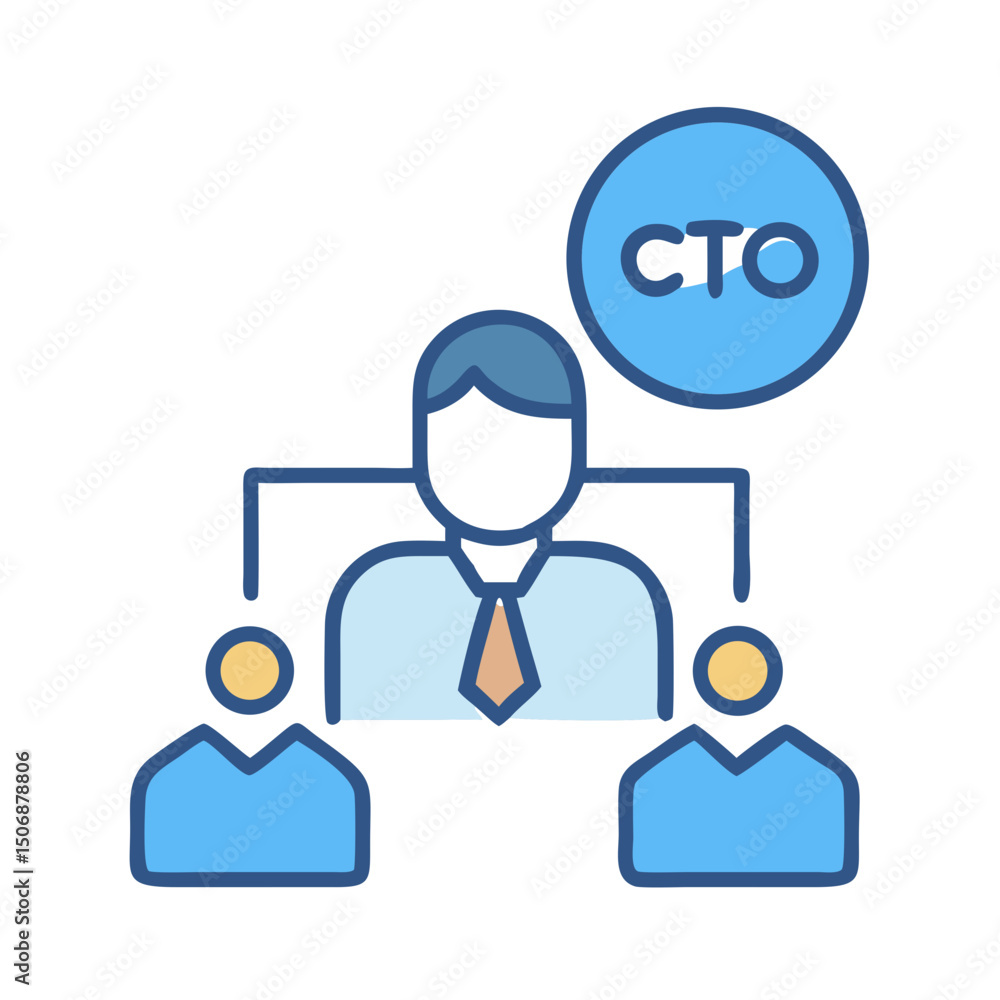 Poster cto managing teams in organizational hierarchy chart flat icon