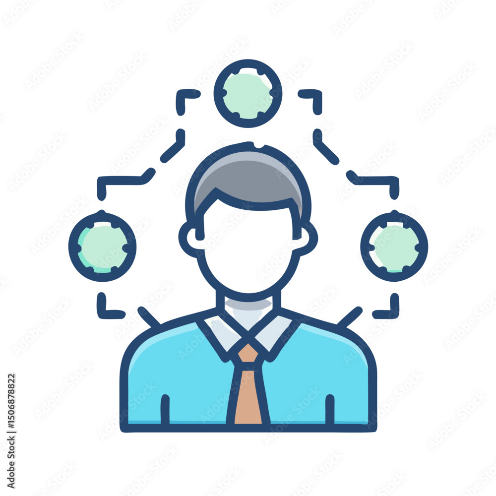 Poster man with connection nodes, network illustration on a white background