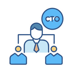 Obraz premium CTO managing teams in organizational hierarchy chart flat icon
