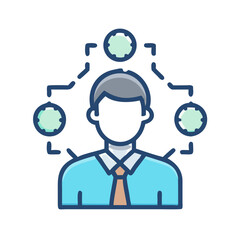 Man with connection nodes, network illustration on a White Background