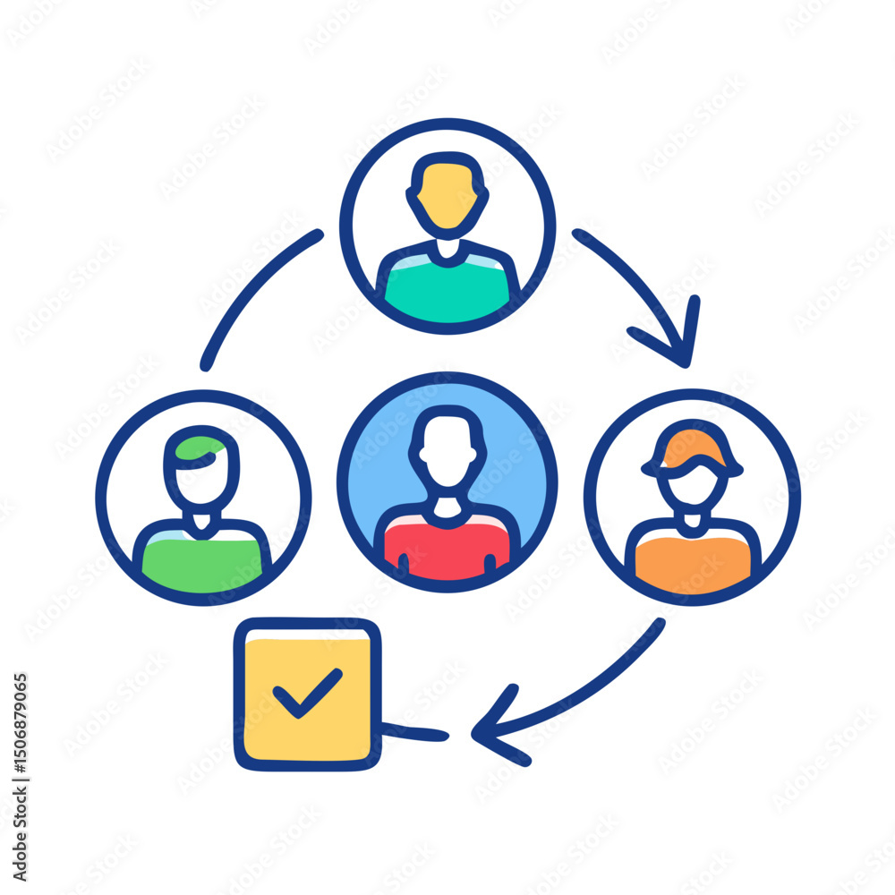 Poster circular team collaboration graphic emphasizing project task completion process