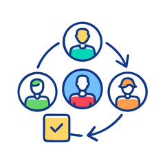 Circular team collaboration graphic emphasizing project task completion process
