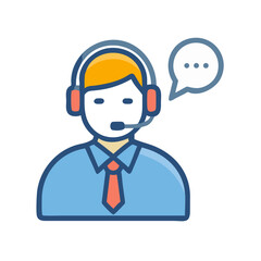 Customer service representative flat icon with talking cloud