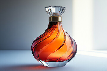 High-end perfume advertisements. Perfume bottle with glossy on its glass surface, conveying elegance and sophistication. 