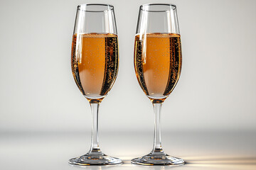Crystal glass. Two elegant Wine Glass filled with Champagne wine. Gourmet drink in romantic celebration.