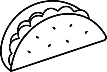 Double Decker Taco Crunchy Mexican Meal Line Art Vector Illustration