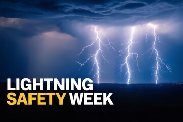 Lightning strikes illuminating the dark sky during lightning safety week campaign event