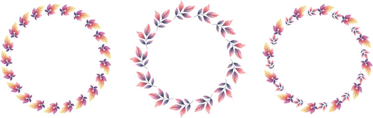 Watercolor frame of bright autumn tree leaves in pastel colors, isolated on white background