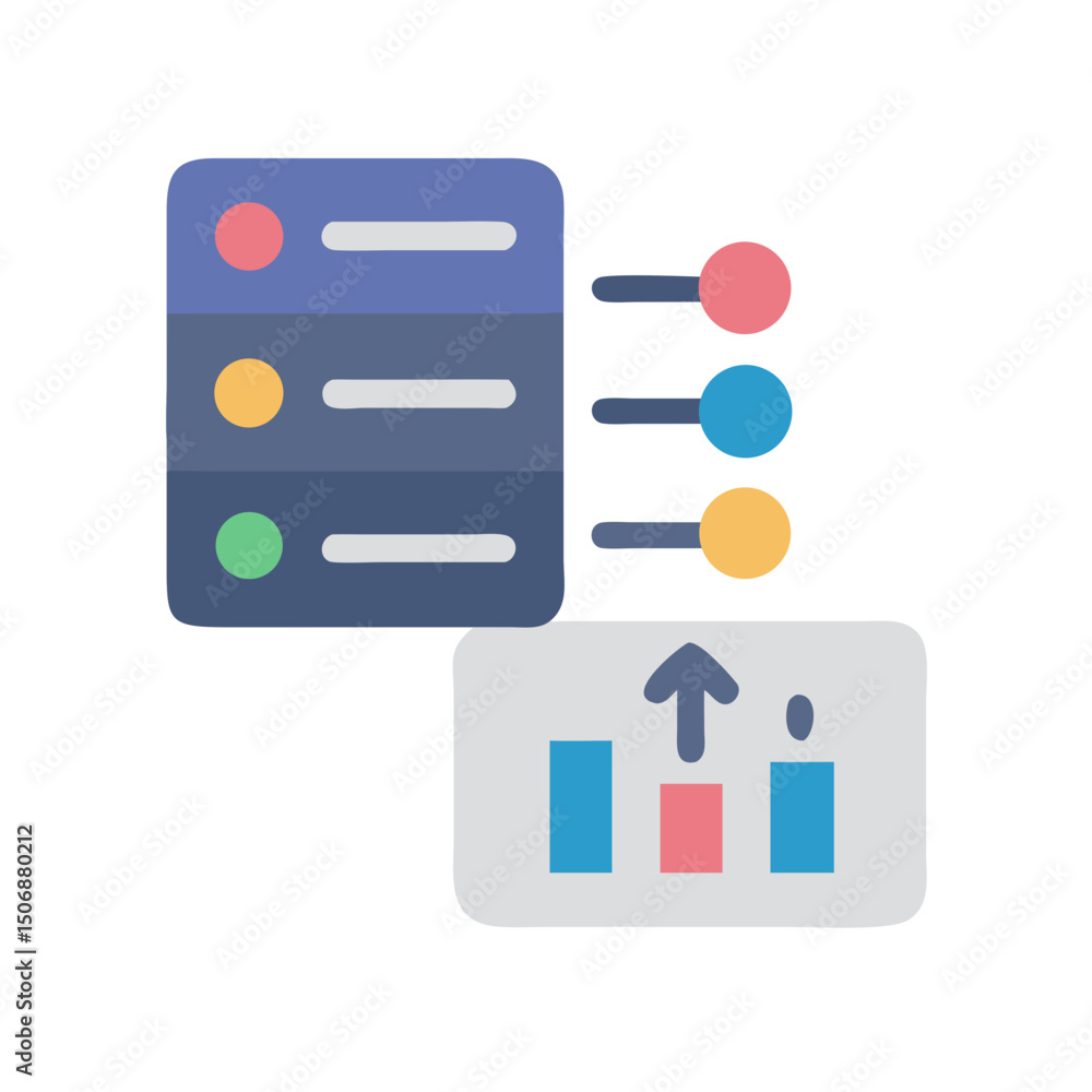 Poster dashboard analysis flat illustration with color-coded list and chart
