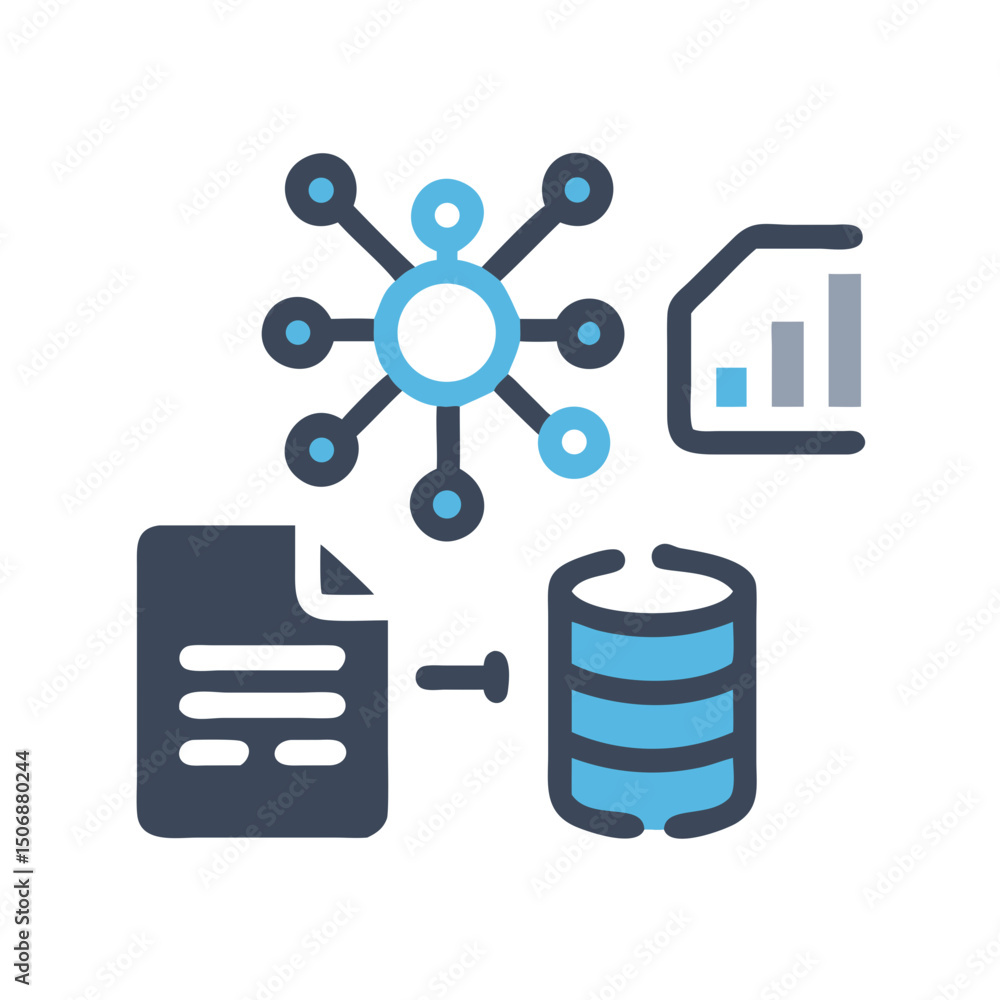 Poster data network and database transfer illustration on white background