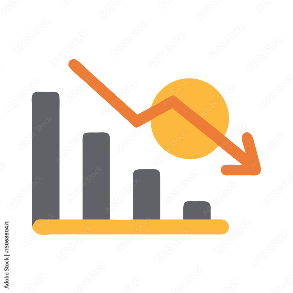 Poster declining bar graph showing negative trend with falling arrow