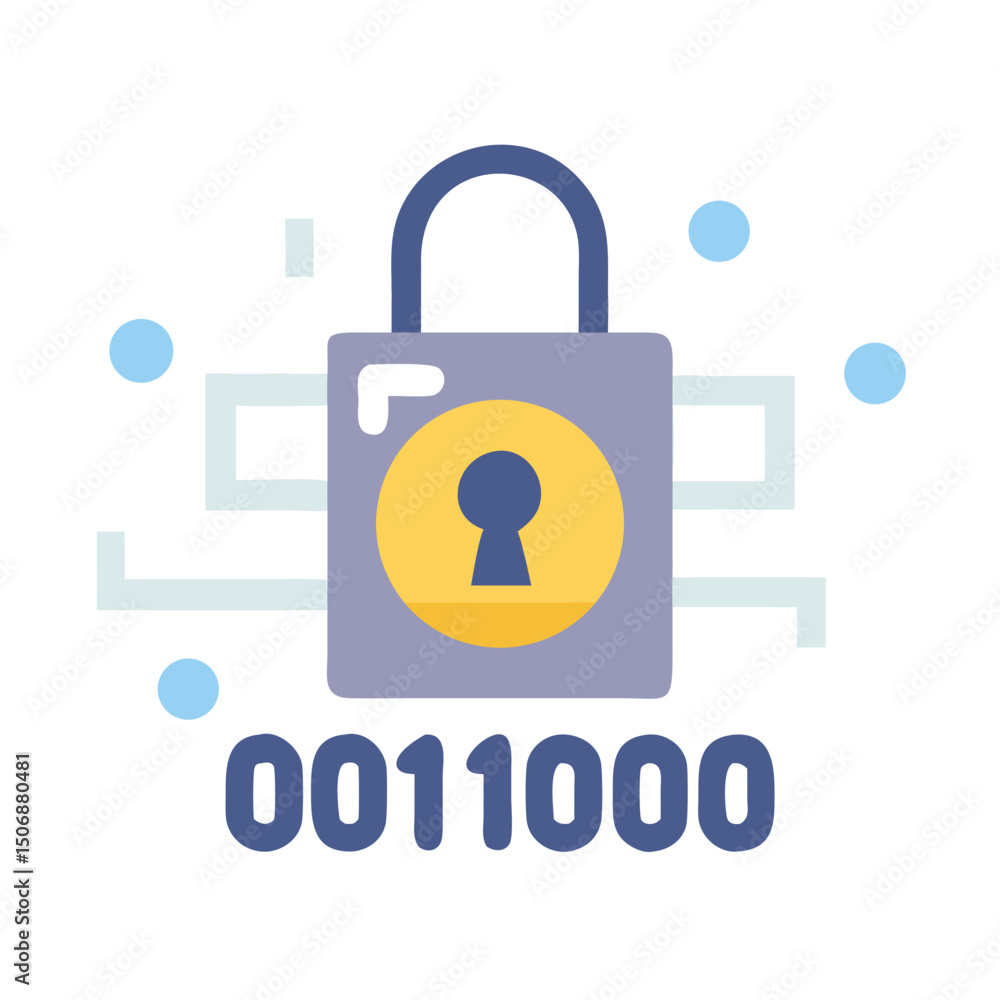 Poster digital security icon with binary code flat illustration