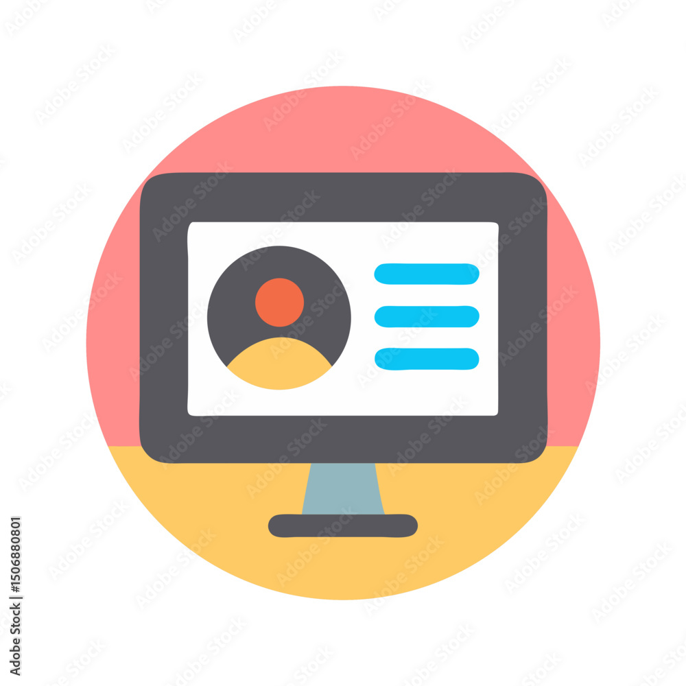 Poster online profile displayed on monitor with simple design elements