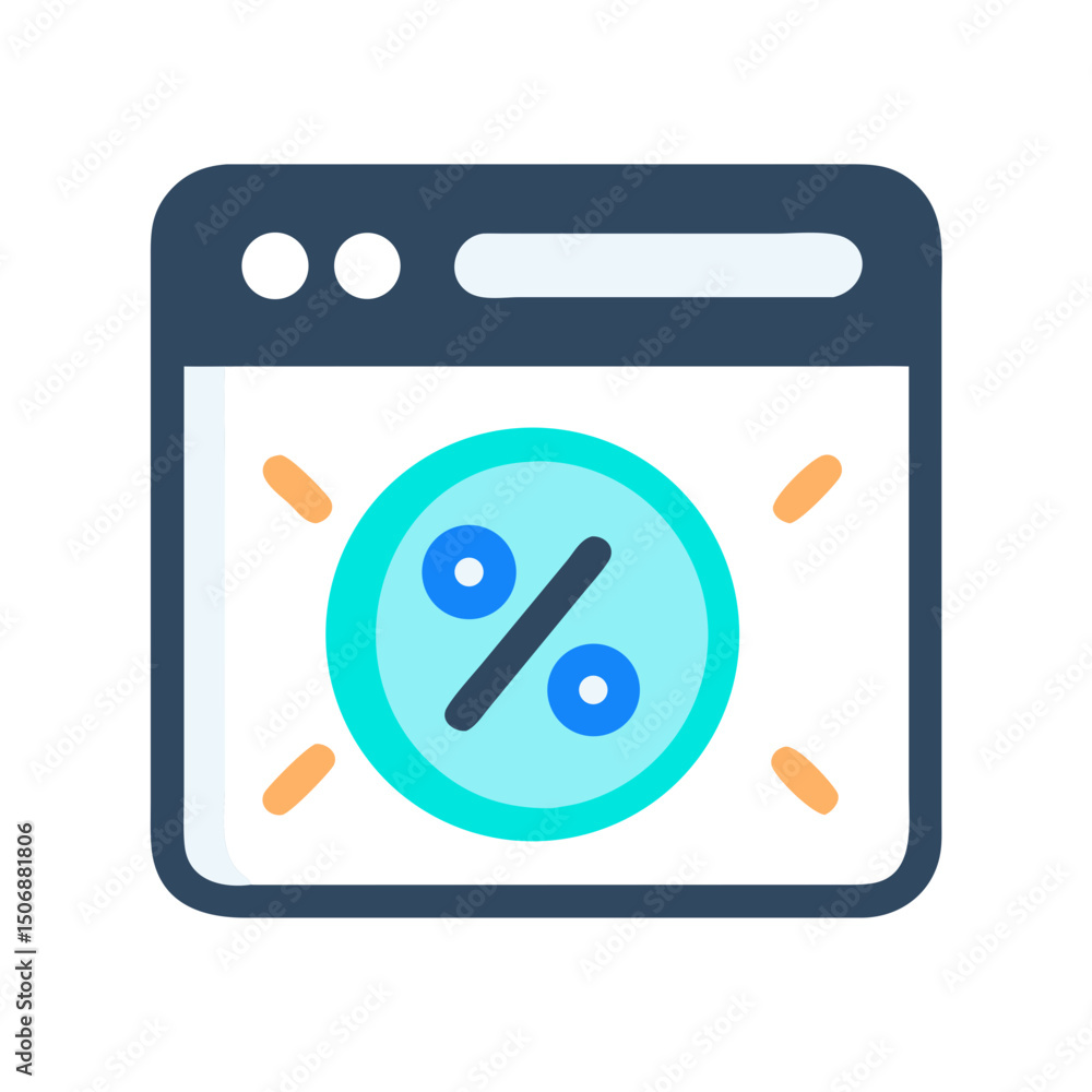 Poster percentage symbol within web browser window flat design illustration