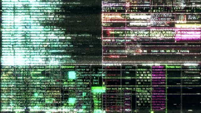 Cyber Attack Simulation Glitch Effect with Noise Loop and Error Messages