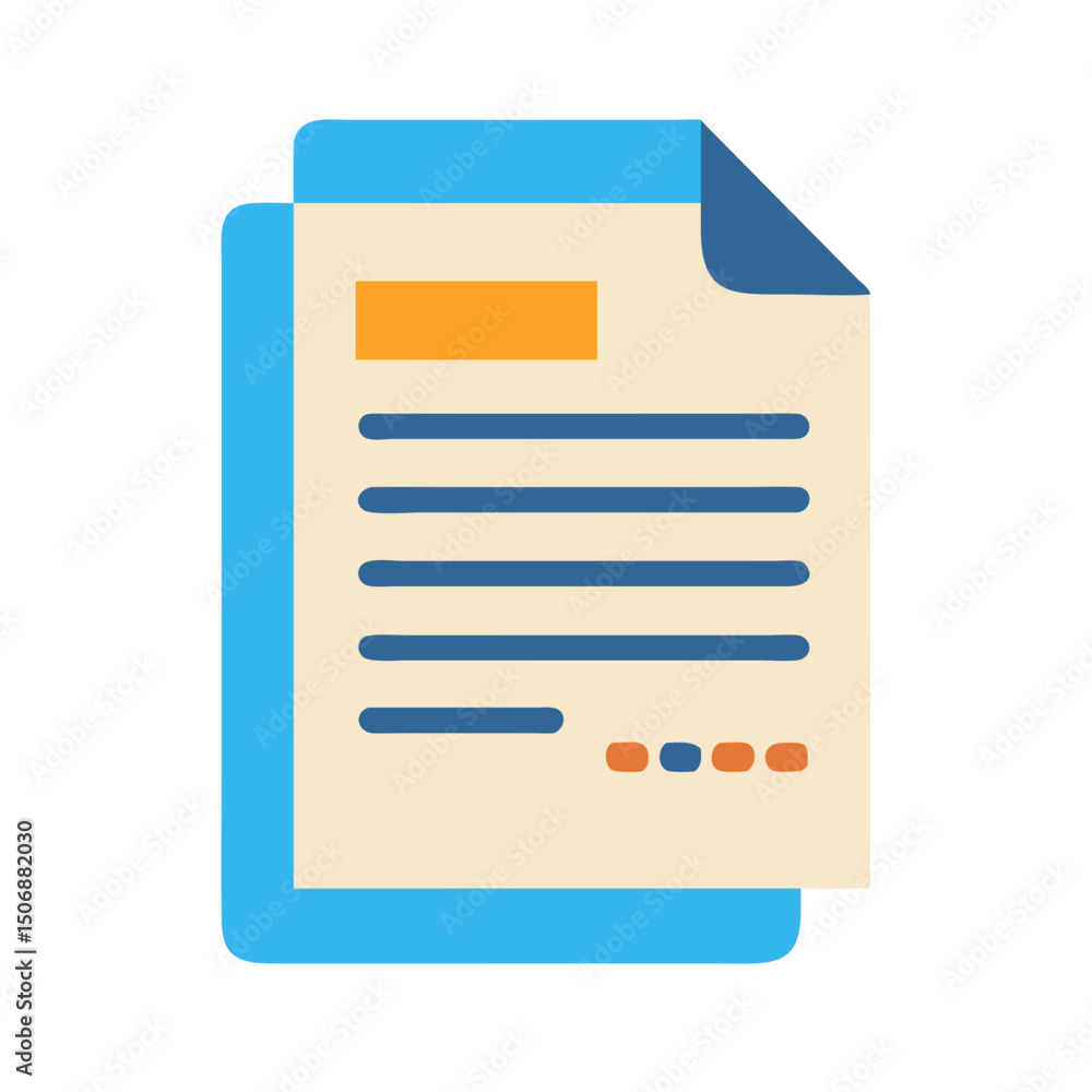 Poster minimalist document icon with text lines and paper layers