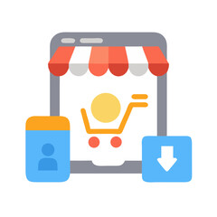 Flat design phone showing online shop concept, White Background