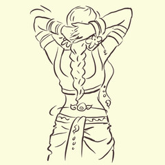 back of Asian girl posing vector for illustration card decoration